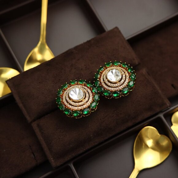 Pista Green Color Kundan Earrings – Eindiawholesale Royal Green Kundan Brass Earrings, JP01